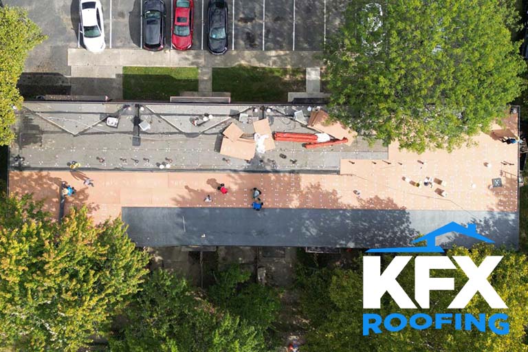 EPDM rubber installation on multi-family commercial building