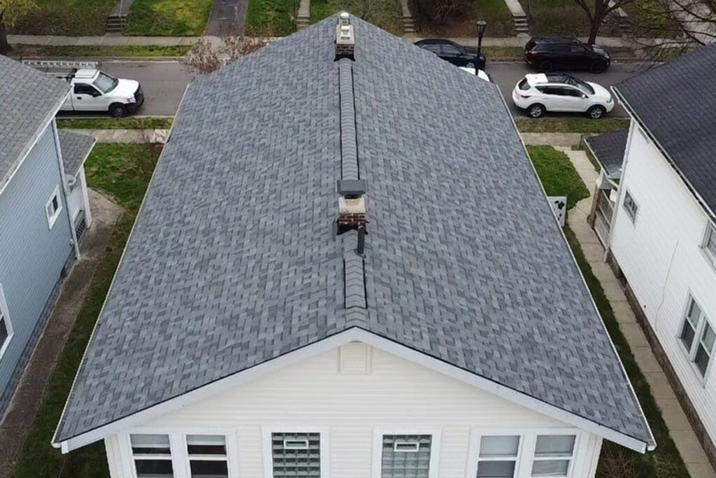 A final image showing the completed roof replacement for a residential customer.