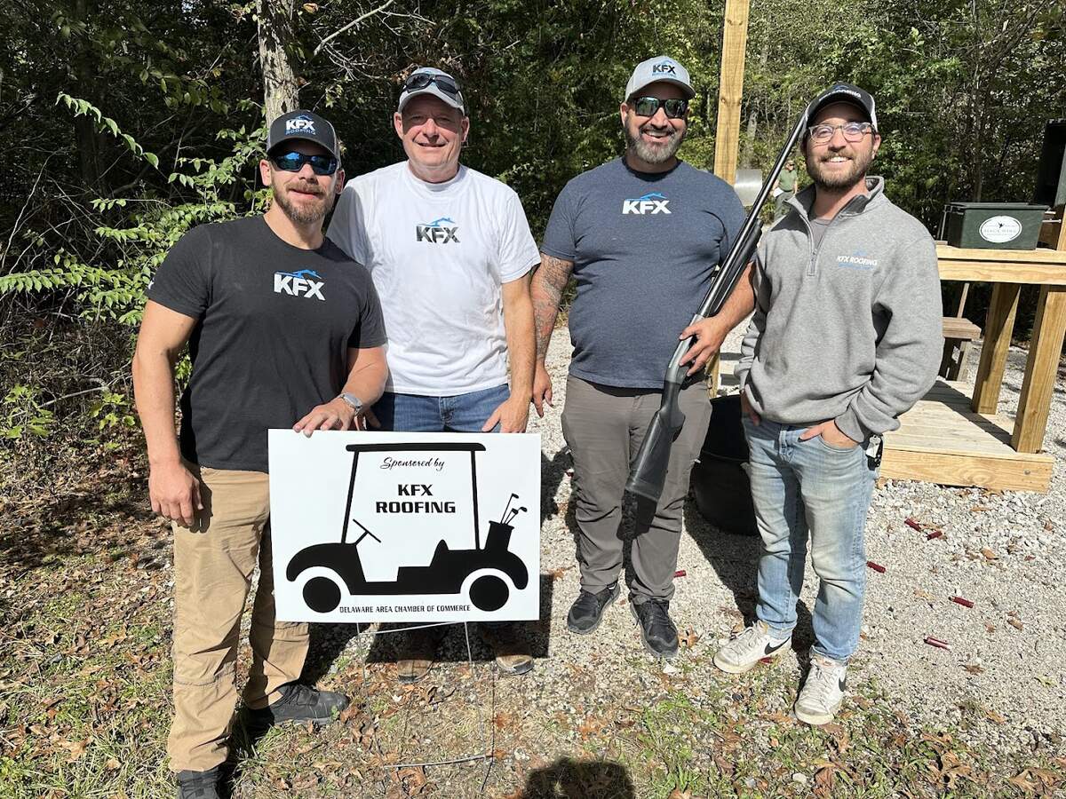 KFX Roofing team members at Delaware Area Chamber of Commerce Clay Classic 2025 at Blackwing Shooting Center